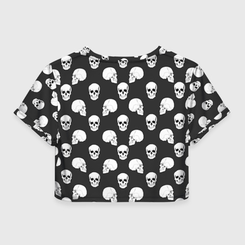 Женская футболка Crop-top 3D Черепа паттерн на черном фоне, цвет 3D печать - фото 2