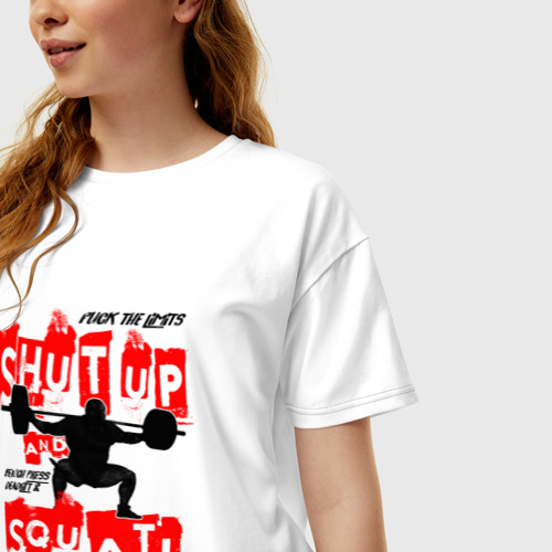 Женская футболка хлопок Oversize Powerlifting shut up and squat, цвет белый - фото 3