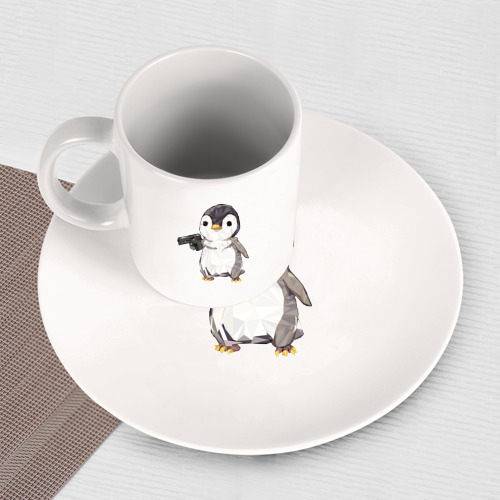 Набор: тарелка + кружка Пингвин с пистолетом - фото 3