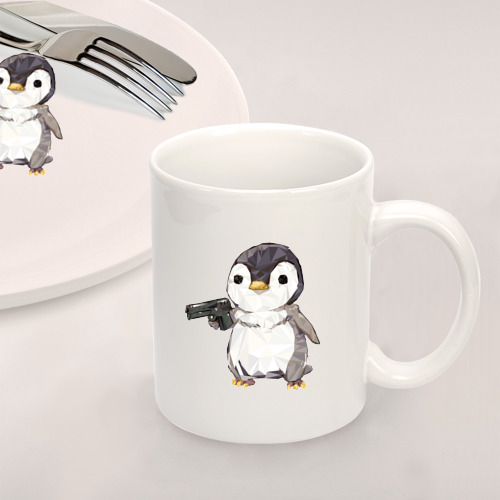 Набор: тарелка + кружка Пингвин с пистолетом - фото 2