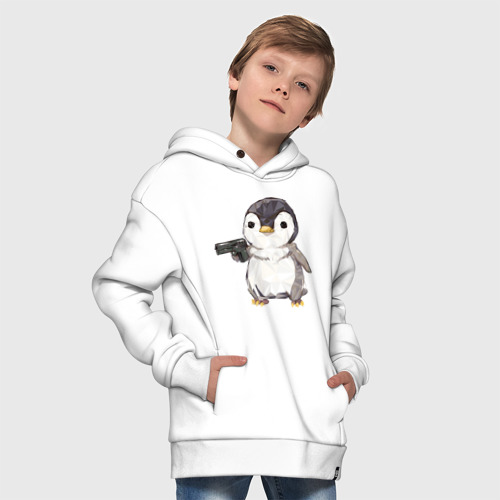 Детское худи Oversize хлопок Пингвин с пистолетом, цвет белый - фото 9