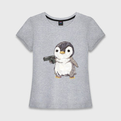 Женская футболка хлопок Slim Пингвин с пистолетом