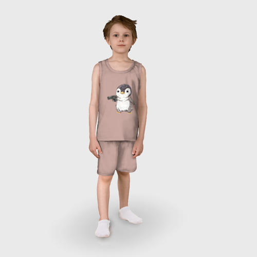 Детская пижама с шортами хлопок Пингвин с пистолетом, цвет пыльно-розовый - фото 3