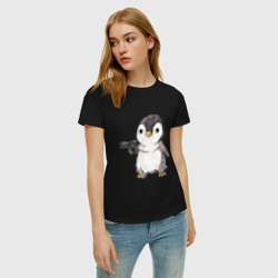 Женская футболка хлопок Пингвин с пистолетом - фото 2
