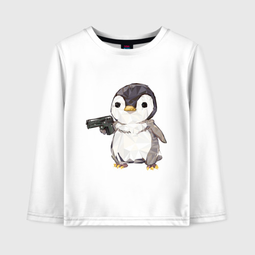 Детский лонгслив хлопок Пингвин с пистолетом, цвет белый