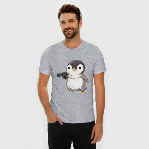 Мужская футболка хлопок Slim Пингвин с пистолетом, цвет меланж - фото 3