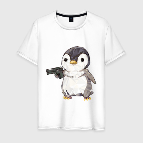 Мужская футболка хлопок Пингвин с пистолетом, цвет белый