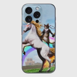 Чехол для iPhone 16 Pro силиконовый с защитой камеры Кот на Единороге