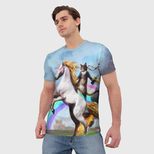 Мужская футболка 3D Кот на Единороге, цвет 3D печать - фото 3
