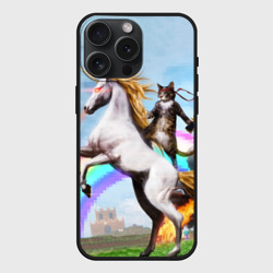Чехол силиконовый для Apple iPhone 15 Pro Мax матовый Кот на Единороге