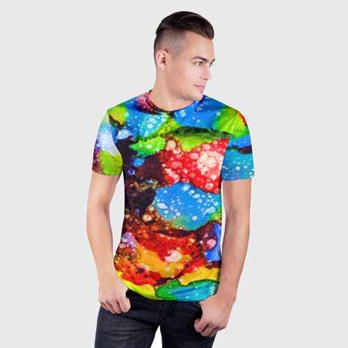 Мужская футболка 3D Slim Жидкие краски, цвет 3D печать - фото 3