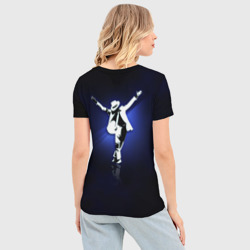 Футболка с принтом Майкл Джексон для женщины, вид на модели сзади №2. Цвет основы: белый
