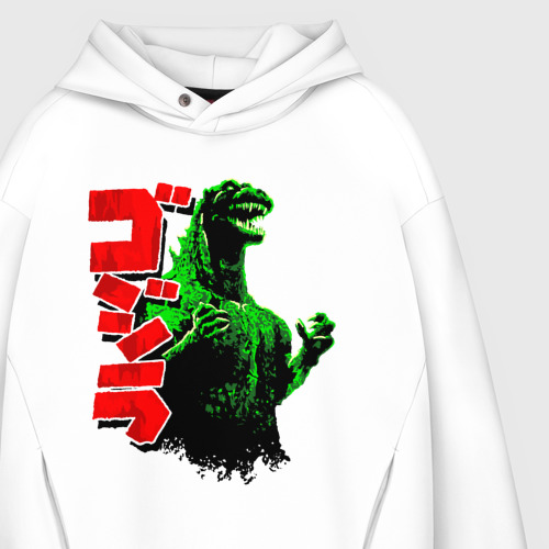 Мужское худи Oversize хлопок Godzilla, цвет белый - фото 4