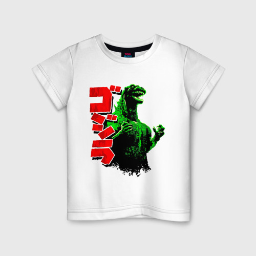 Детская футболка из хлопка с принтом Godzilla, вид спереди №1