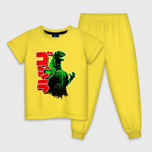 Детская пижама хлопок с принтом Godzilla, вид спереди #2
