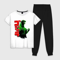 Женская пижама с белой футболкой хлопок Godzilla