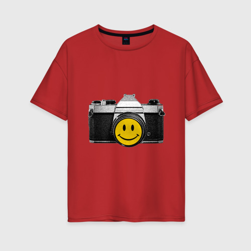 Женская футболка хлопок Oversize с принтом Фото-smile, вид спереди #2