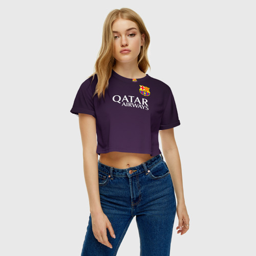 Женская футболка Crop-top 3D Barca Messi, цвет 3D печать - фото 3