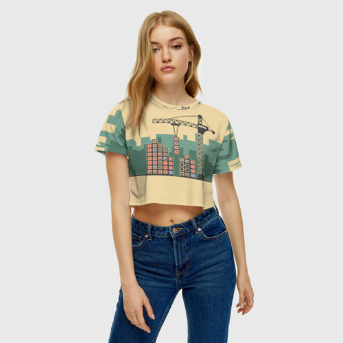 Женская футболка Crop-top 3D Стройка, цвет 3D печать - фото 4