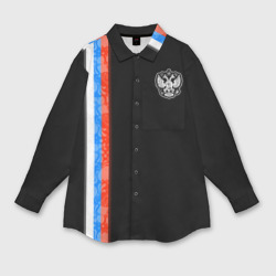 Женская рубашка oversize 3D Russia - Black collection 2023