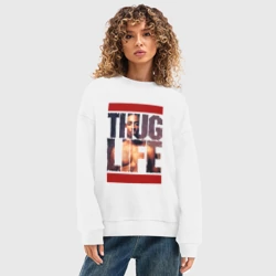 Женский свитшот oversize без начеса хлопок Thug life - 2pac - фото 2