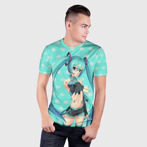 Мужская футболка 3D Slim Рисованная Miku Hatsune, цвет 3D печать - фото 3