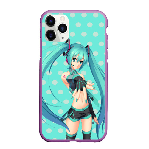 Чехол для iPhone 11 Pro Max матовый Рисованная Miku Hatsune, цвет фиолетовый