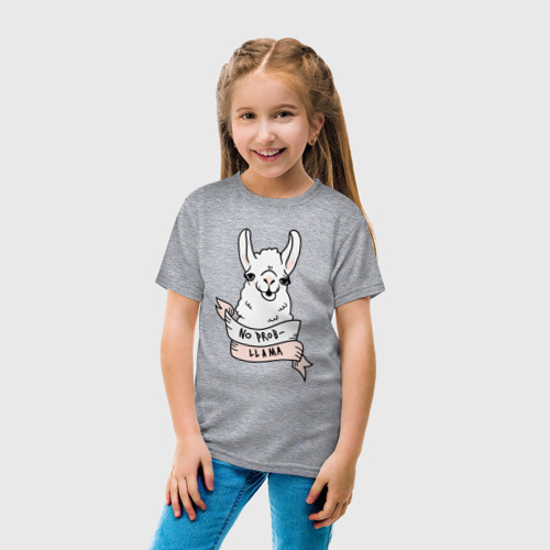 Детская футболка хлопок No prob-llama, цвет меланж - фото 5