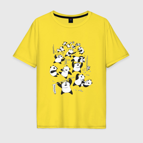 Мужская футболка хлопок Oversize Драка панд, цвет желтый