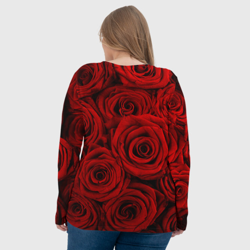 Женский лонгслив 3D с принтом Красные розы, вид сзади #2