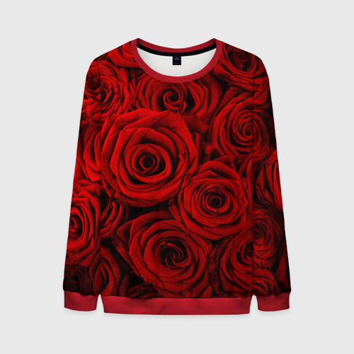 Мужской свитшот 3D с принтом Красные розы, вид спереди #2