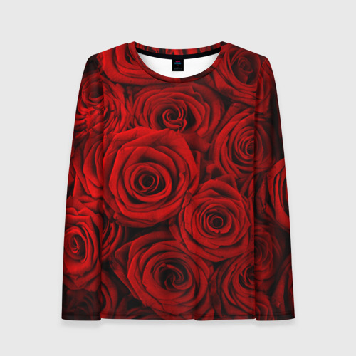 Женский лонгслив 3D с принтом Красные розы, вид спереди #2