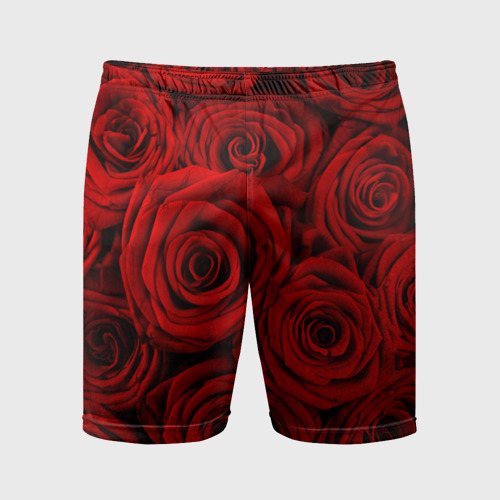 Мужские шорты спортивные с принтом Красные розы, вид спереди #2