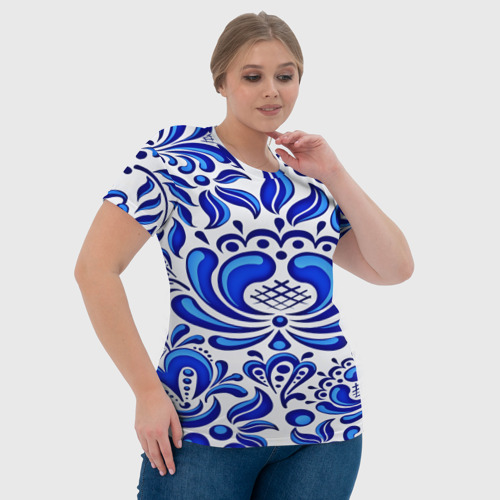 Женская футболка 3D с принтом Роспись гжель, фото #4