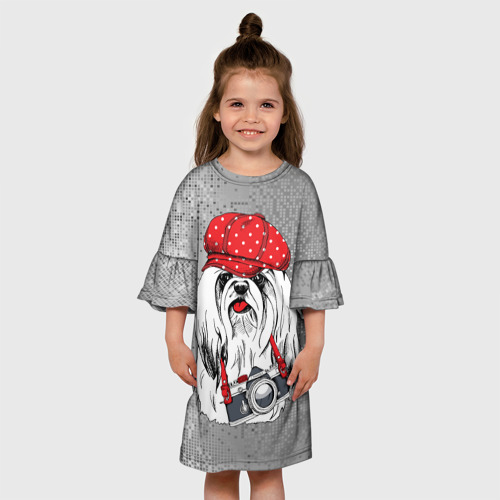 Детское платье 3D Собачка фотограф, цвет 3D печать - фото 4