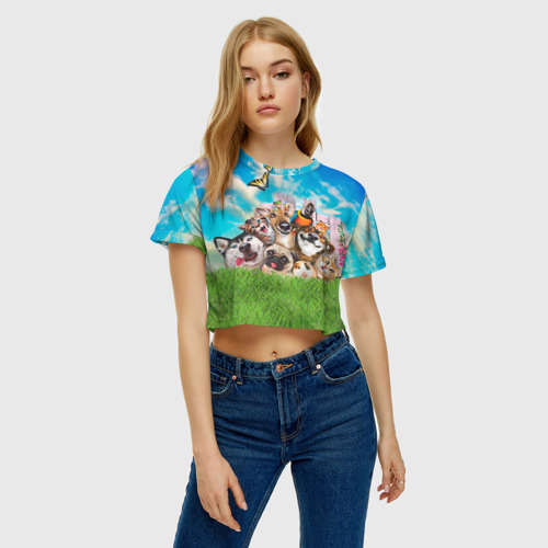 Женская футболка Crop-top 3D Пет-селфи, цвет 3D печать - фото 3