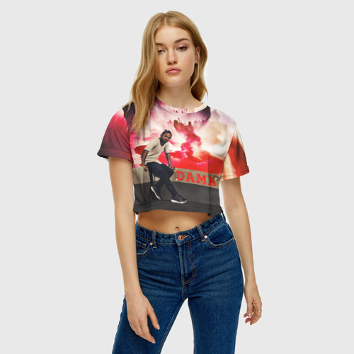 Женская футболка Crop-top 3D DAMN., цвет 3D печать - фото 4