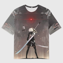 Женская футболка oversize 3D Мечница 2B: Nier