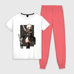 Женская пижама с белой футболкой хлопок Nier Automata