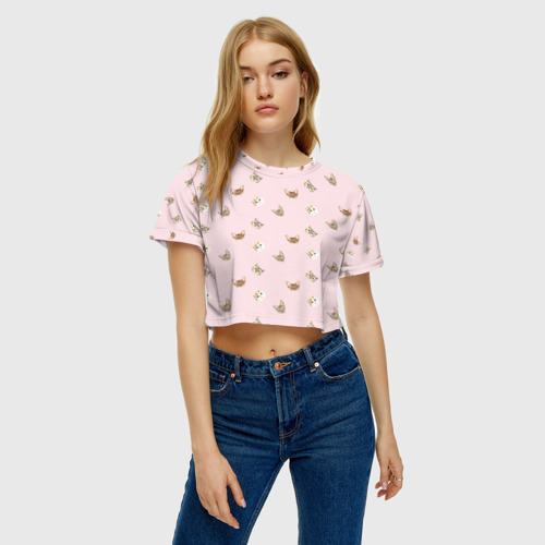 Женская футболка Crop-top 3D Котики, цвет 3D печать - фото 3