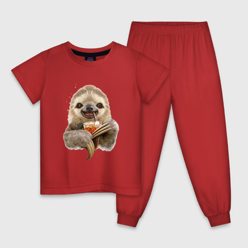 Детская пижама хлопок Ленивец и жажда, цвет красный
