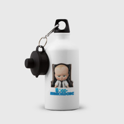 Бутылка с принтом Boss Baby для ребенка, вид на модели спереди №2. Цвет основы: белый