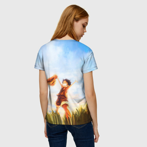 Женская футболка 3D с принтом Жизнерадостный МОНКИ в поле, вид сзади #2