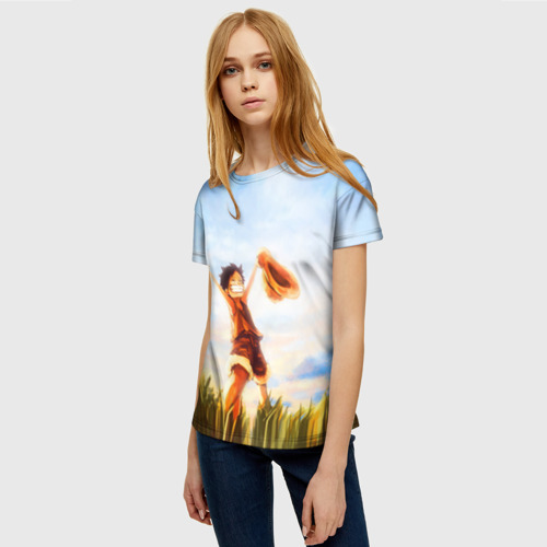 Женская футболка 3D с принтом Жизнерадостный МОНКИ в поле, фото на моделе #1