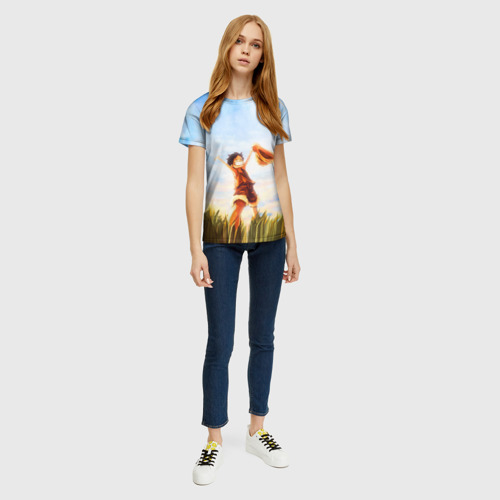 Женская футболка 3D с принтом Жизнерадостный МОНКИ в поле, вид сбоку #3