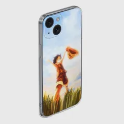 Чехол для iPhone 15 силиконовый с защитой камеры Жизнерадостный монки в поле - фото 2