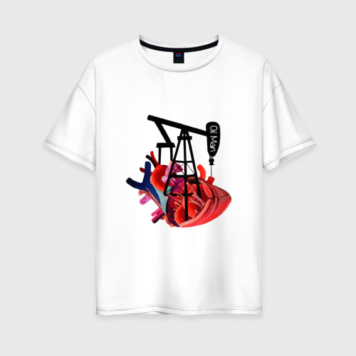 Женская футболка оверсайз из хлопка с принтом Сердце нефтяника, вид спереди №1