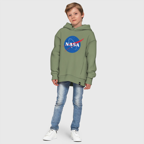 Детское худи Oversize хлопок NASA лого, цвет авокадо - фото 11