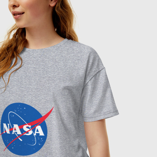 Женская футболка хлопок Oversize NASA лого, цвет меланж - фото 3