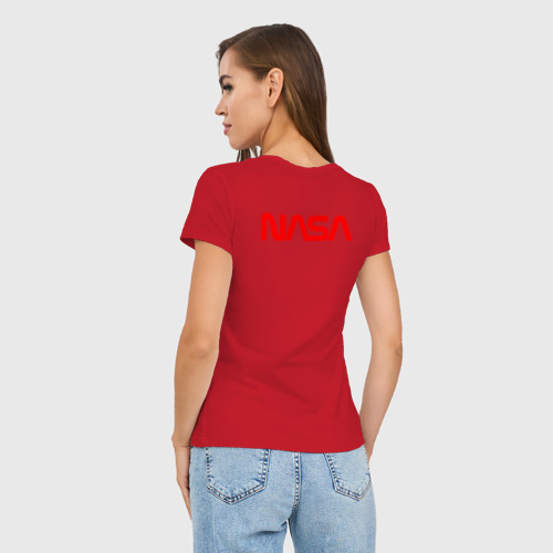 Женская футболка хлопок Slim NASA лого, цвет красный - фото 4